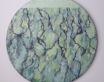 Original abstract circular painting, "Roots"