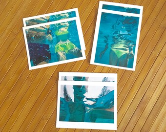 Set of 6 Notecards and envelopes with original underwater paintings