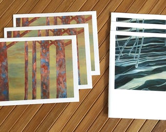 Set of 6 original abstract tree art notecards with envelopes