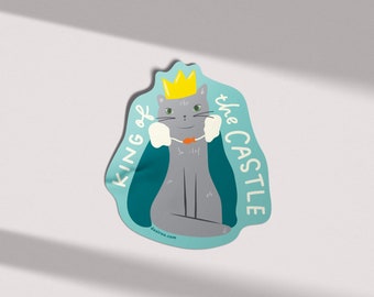 King of the Castle - cat sticker, vinyl decal, laptop sticker, gift for cat lovers