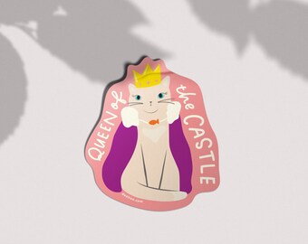 Queen of the Castle - cat sticker, vinyl decal, laptop sticker, gift for cat lovers