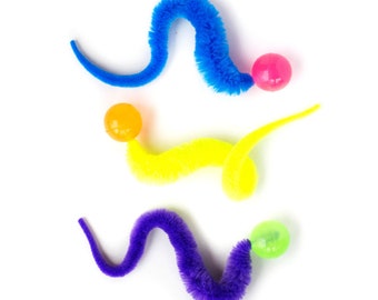 Glow-in-the-dark Wiggly Ball 3 pack - bouncy ball cat toy, catnip scented tail (colors vary)