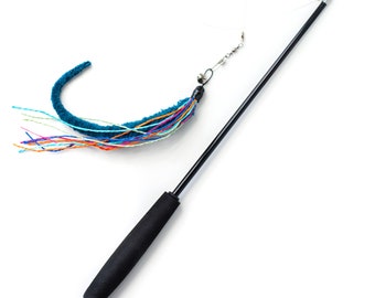 Cat toy wand - Wiggly Wand with Squid attachment - telescoping wand toy for cats, fun cat toy for exercise and enrichment