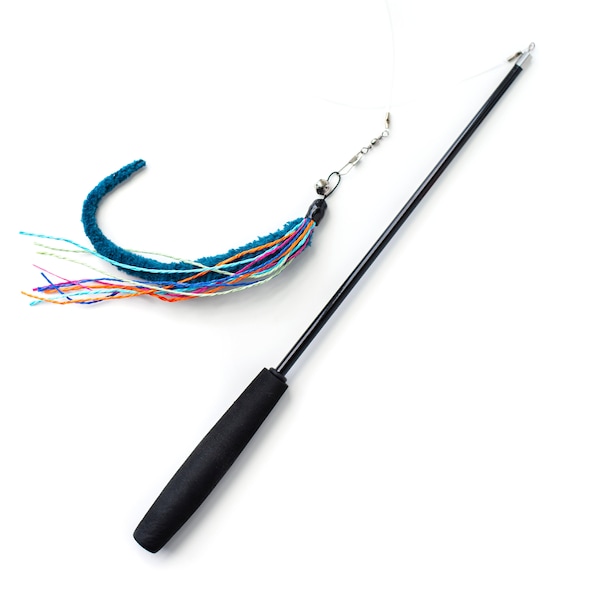 Cat toy wand - Wiggly Wand with Squid attachment - telescoping wand toy for cats, fun cat toy for exercise and enrichment