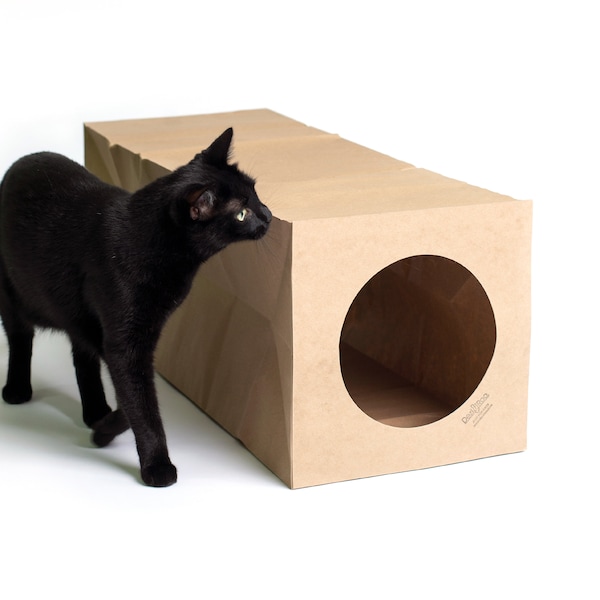 Hide and Sneak - paper cat tunnel, cat hideaway, all natural and recyclable, USA made, unique gift for cat lovers