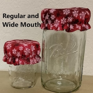 Set of 2 Reusable Jar Toppers, 1 Wide 1 Regular Jar Cover, Jam Cover, Sourdough Starter, Cotton, PUL Water Resistant fabric, Eco-Friendly