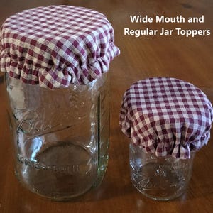 Set of 2 Reusable Jar Toppers, 1 Wide 1 Regular Jar Cover, Jam Cover, Sourdough Starter, Cotton, PUL Water Resistant fabric, Eco-Friendly