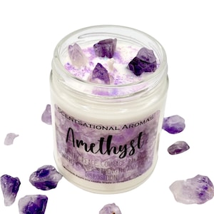 Mother's Day Gift, Amethyst Crystal candles, healing stones, scented soy cruelty free vegan self-care candle, birthday gift best friend