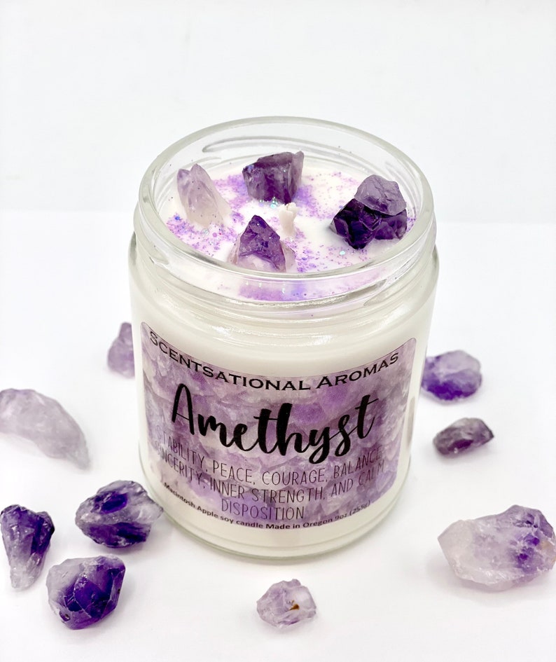 Amethyst Crystal Candles Healing Stones Self Care Candle Etsy