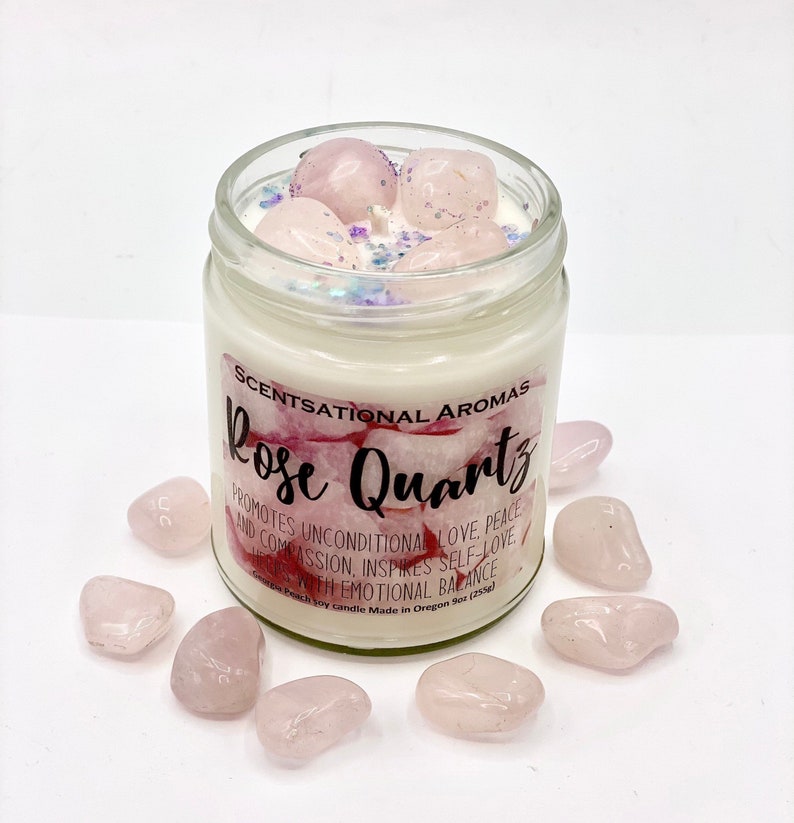 Rose Quartz Crystal Candles Healing Stones Self Care Candle Etsy