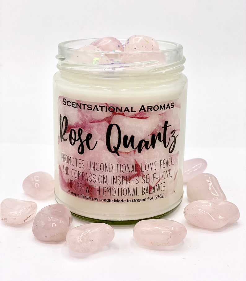 Rose Quartz Crystal Candles Healing Stones Self Care Candle Etsy