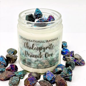 Chalcopyrite Peacock Ore Crystal candle, healing stones, self-care candle, best friend gift, gift for bff, soy candle