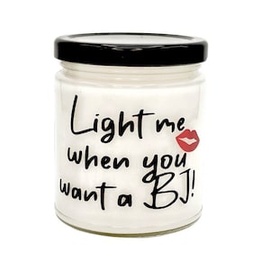 Light me when you want a BJ candle birthday gift for husband or boyfriend, father's day gift for him, scented soy cruelty free candlecandle