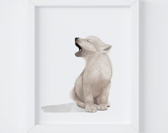Wolf kunstprint, kinderkamerdecoratie, digitale download om af te drukken