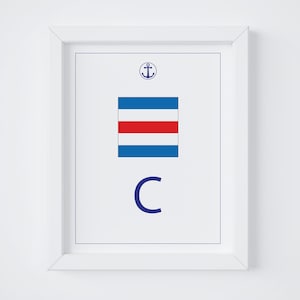 Bandera náutica personalizada con inicial, para habitación infantil, imprimible digitalmente, decoración infantil.