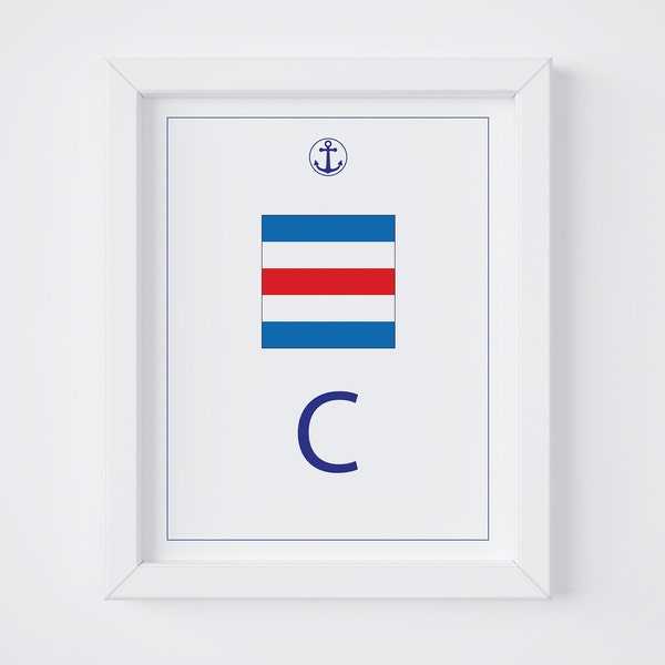 Custom Nautical Flag Initial, Boy's Nursery, Digital Printable, Boys Room Decor