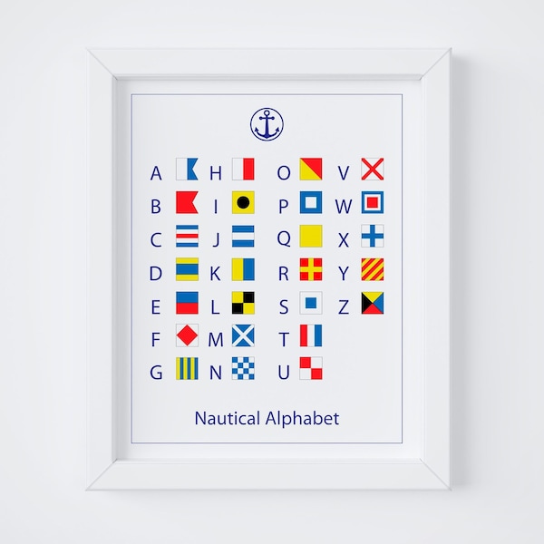 Nautical Flags Alphabet Poster, Nautical Nursery Printable, Nursery Art