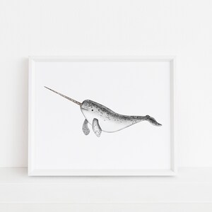 Narwhal Nursery Art Printable, Digital Download, Nautical Nursery Art