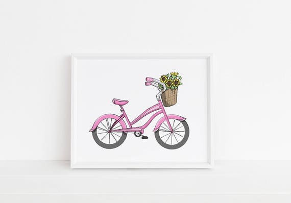 Pink Beach Cruiser Printable Art Nursery Art Kid's Room | Etsy