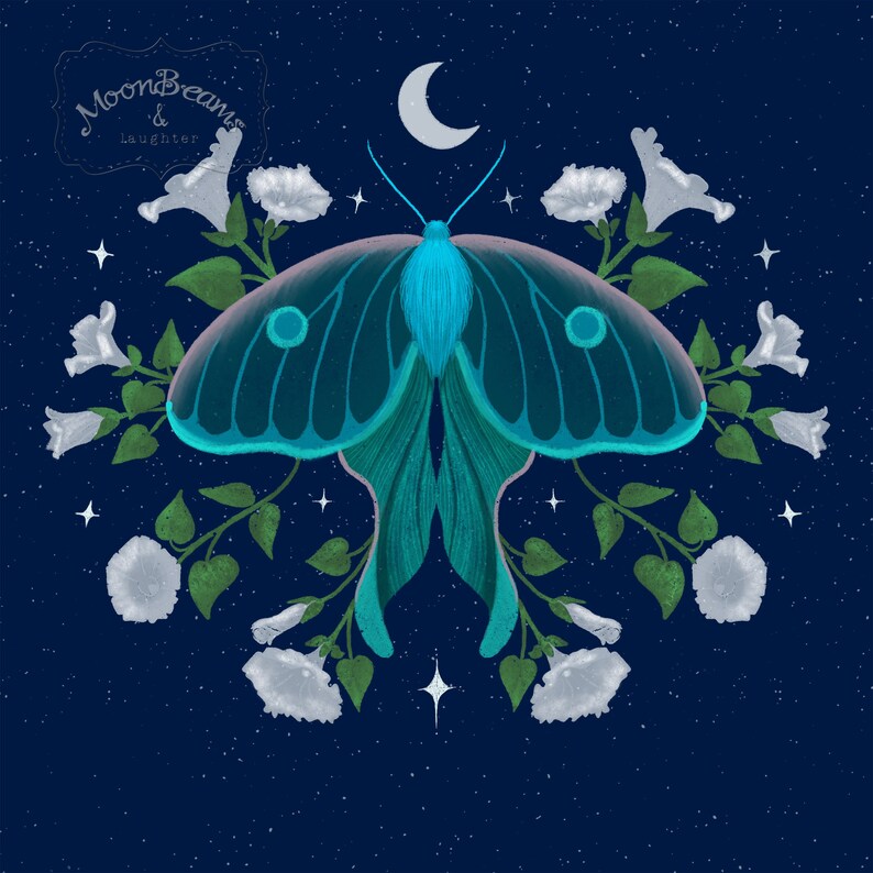 Magical Moth and Moonflower Art Print Digital Download to Print at Home ...