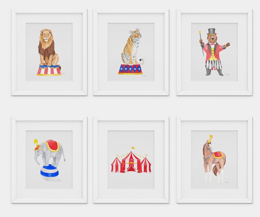 Circus Animal Watercolor Prints: Nursery & Kid's Room Decor (digital ...