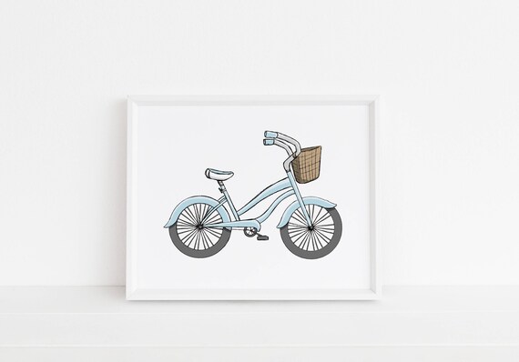 Blue Bicycle Printable Art Blue Beach Cruiser Illustration Kids Room Decor Nursery Art Digital Download