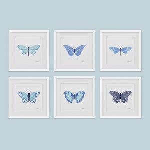 Blue Butterfly Watercolor Art Print Set: Nursery Decor (Digital Download)