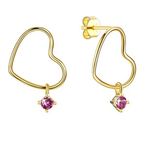 DEVUGGO Heart Shape Sterling Silver Gold Plated Swarovski Crystals Dangling Drop Stud Earrings