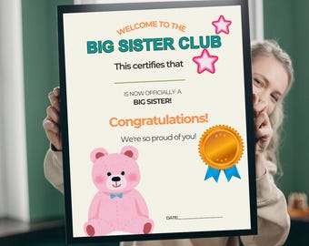 Printable Big Sister certificate