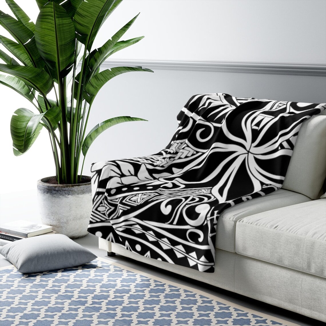 SAMOAN Blanket Hawaiian Blanket Polynesian Leaf Sherpa Etsy