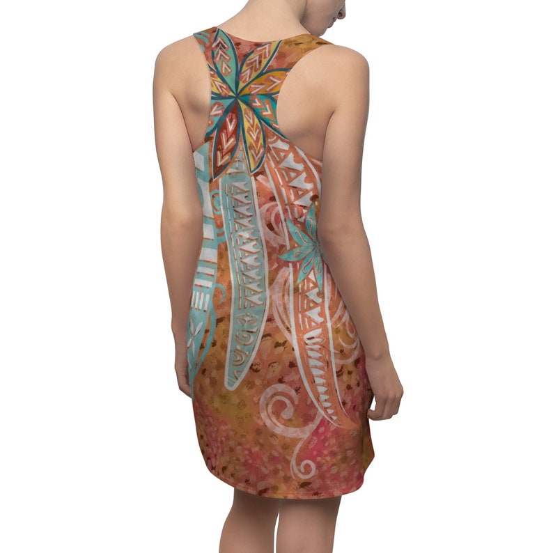 Field Of Coral Sunset Floral Tribal Threads Women/'s Cut /& Sew Racerback Dress Polynesian Red Dress