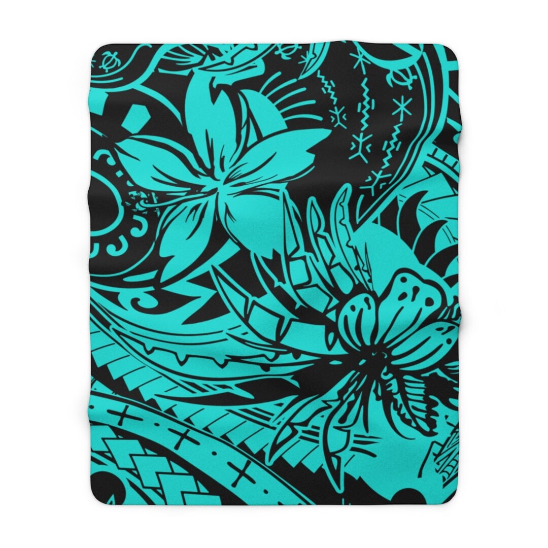 SAMOAN Blanket Hawaiian Blanket Polynesian Leaf Sherpa Fleece Blanket