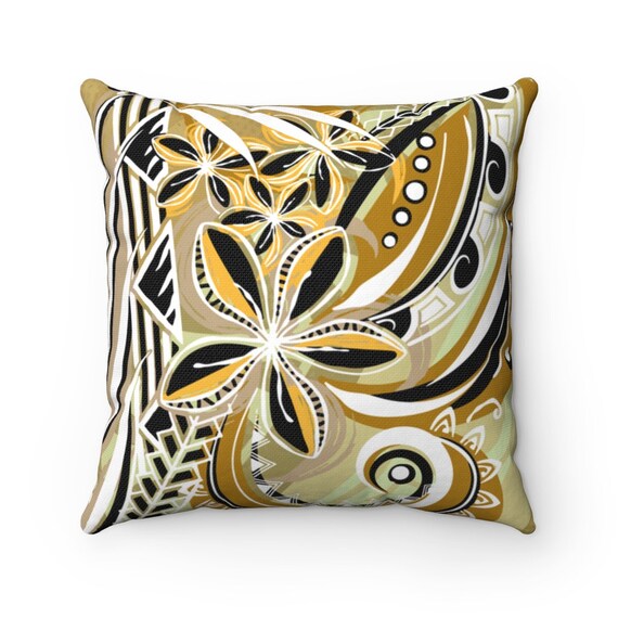 Hawaiian Poly Black And White Spun Polyester Square Pillow Samoan