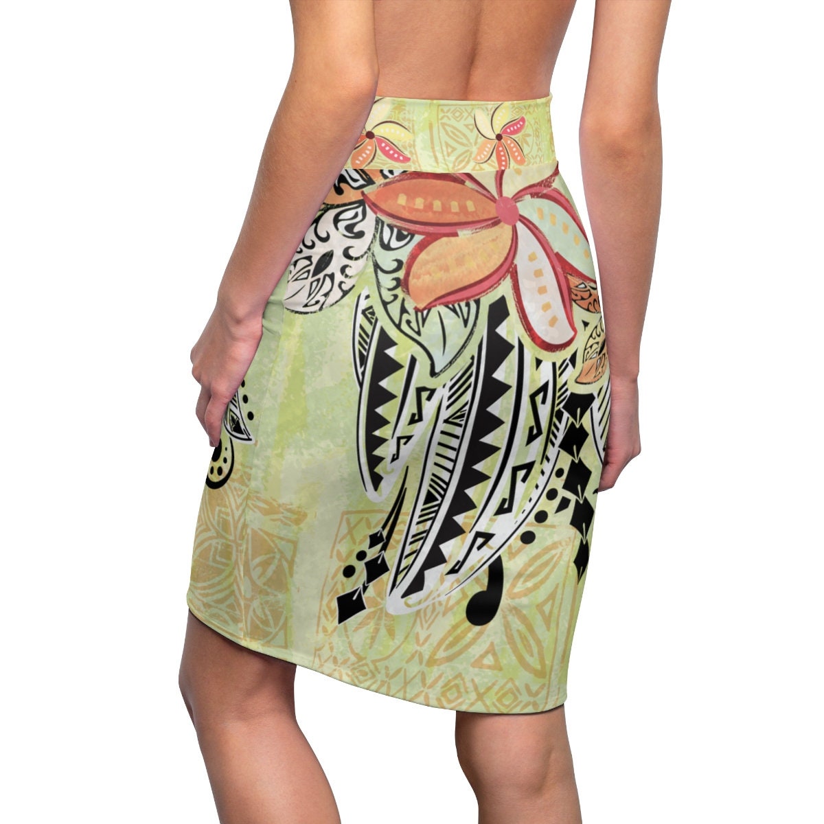 Vintage Polynesian Green Tribal Tapa Women's Pencil Skirt | Etsy