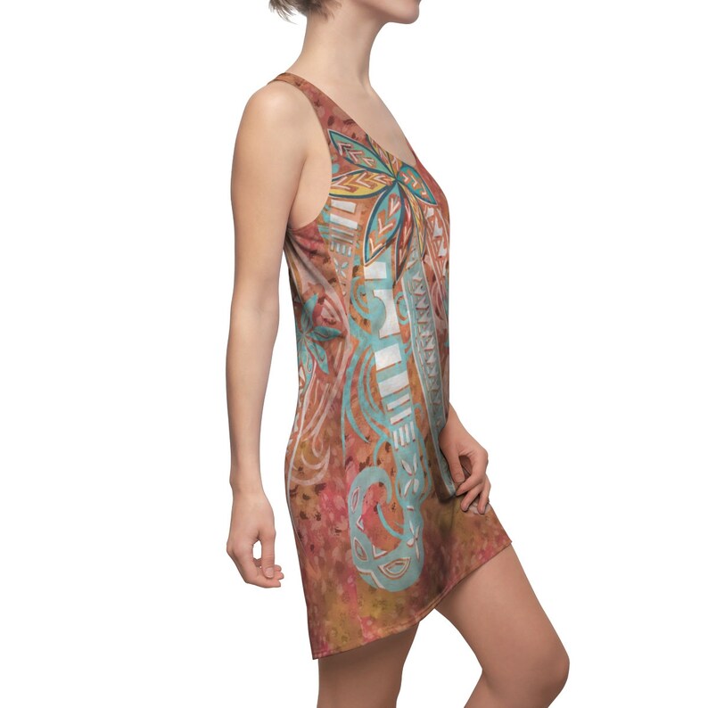 Field Of Coral Sunset Floral Tribal Threads Women/'s Cut /& Sew Racerback Dress Polynesian Red Dress