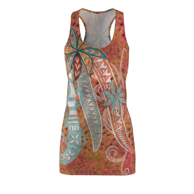 Field Of Coral Sunset Floral Tribal Threads Women/'s Cut /& Sew Racerback Dress Polynesian Red Dress