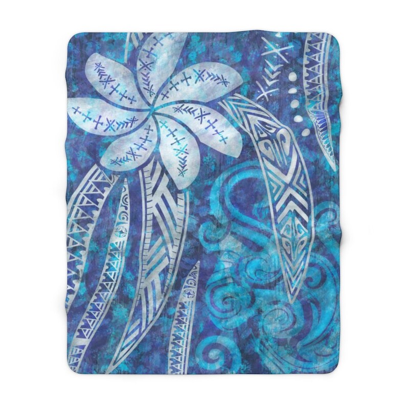 SAMOAN Blanket Hawaiian Blanket Cool Blue Breeze Sherpa Etsy
