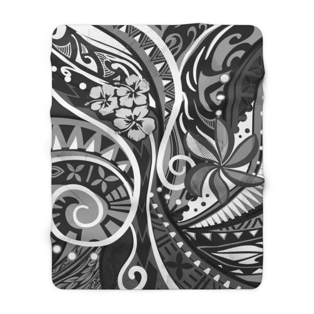 SAMOAN Blanket Hawaiian Blanket Polynesian Leaf Sherpa Fleece Blanket