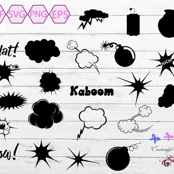 Kaboom Comic SVG, POW Splat, Cartoon Boom, Kaboom Silhouette, Explode Splash, Comic Book, Small Commercial Use, Digital Download