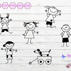 Stick People SVG, Stick Children Clipart, Kid SVG, Stick Figure Clipart, People Image, Stick Family, Stick Boy And Girl, Digital Download