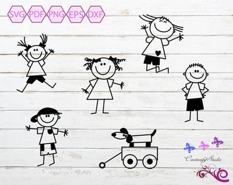 Stick People SVG, Stick Children Clipart, Kid SVG, Stick Figure Clipart, People Image, Stick Family, Stick Boy And Girl, Digital Download