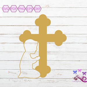 Cross With Praying Boy SVG, Cross Decal, Kids Praying, Baptism Confirmation, Communion Image, Christening Design, Digital Download
