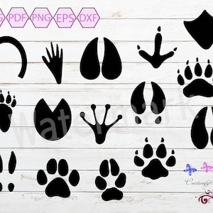 Animal Footprint Tracks SVG Clipart, Paw Prints, Dog Bear Moose Racoon Horse, Animal Paws, Woodland Animal Prints, Digital Download