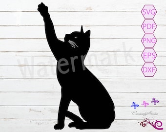 Reaching Cat SVG Clipart, Feline Vector Cut File, Cat T-Shirt Silhouette, Window Sticker, Wall Decal, Sitting Cat SVG, Digital Download