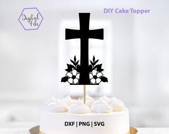 Cross With Flowers DIY Cake Topper SVG, Baptism Cake, Floral Cross, Religious Cake, First Communion, Digital Download