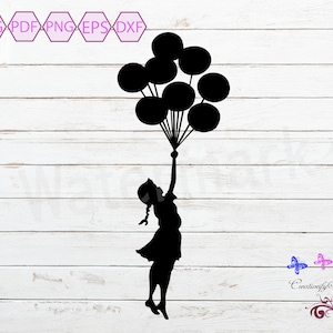 Girl With Balloons SVG, Girl Vector, Birthday Balloons SVG, Balloons Illustration, Floating Balloons, Little Girl, Digital Download