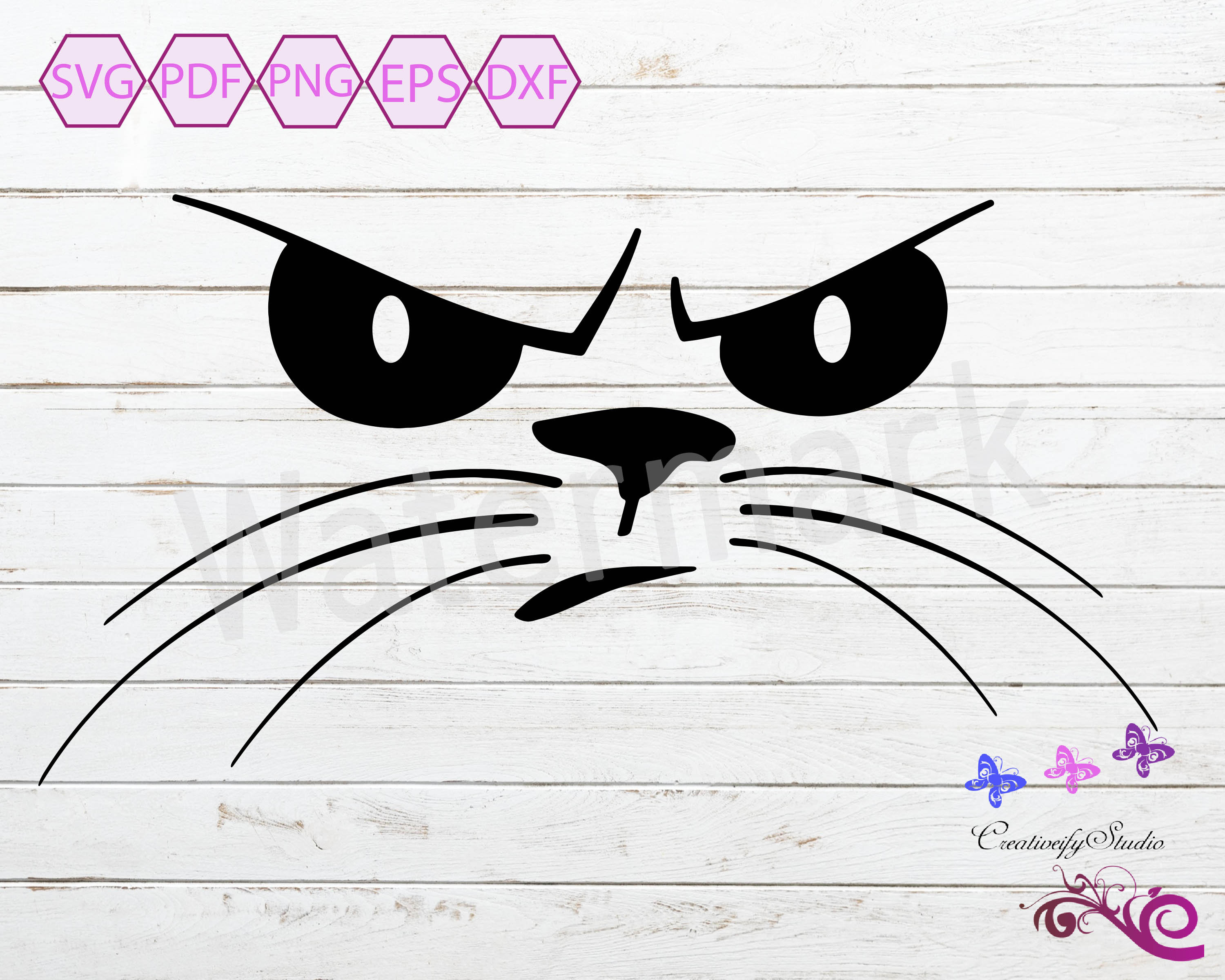 Angry Cat Face SVG Mad Cat Cat Whiskers Cat Cut File Cat 
