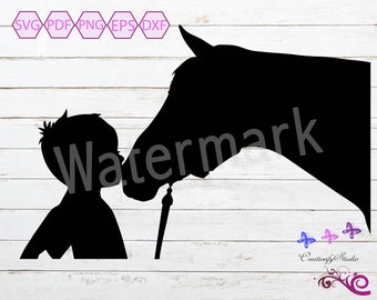 Boy Kissing Horse SVG Clipart, Horse Lover, Horse Decal, Family Pet SVG, Horse Silhouette Clipart, Pony Clipart, Horse Digital Download