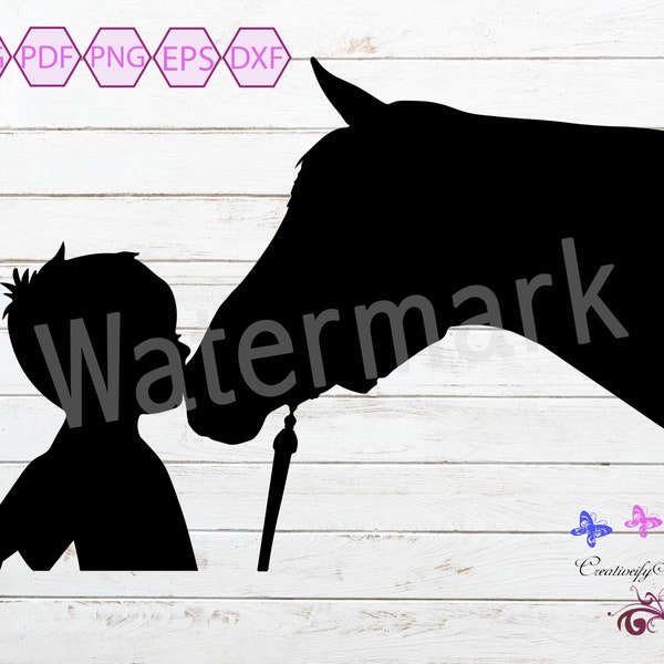 Boy Kissing Horse SVG Clipart, Horse Lover, Horse Decal, Family Pet SVG, Horse Silhouette Clipart, Pony Clipart, Horse Digital Download