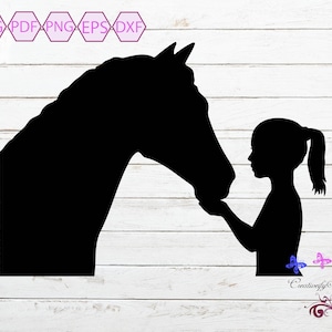 Girl Feeding Horse SVG, Horse Vector Clipart, Horse Lover, Horse Decal, Girl And Her Horse, Horse Silhouette, Pony Clipart, Digital Download